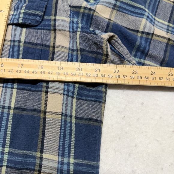 Timberland Men's Medium Flannel Shirt Blue / Beige Plaid 100% Cotton Workwear - Picture 13 of 16